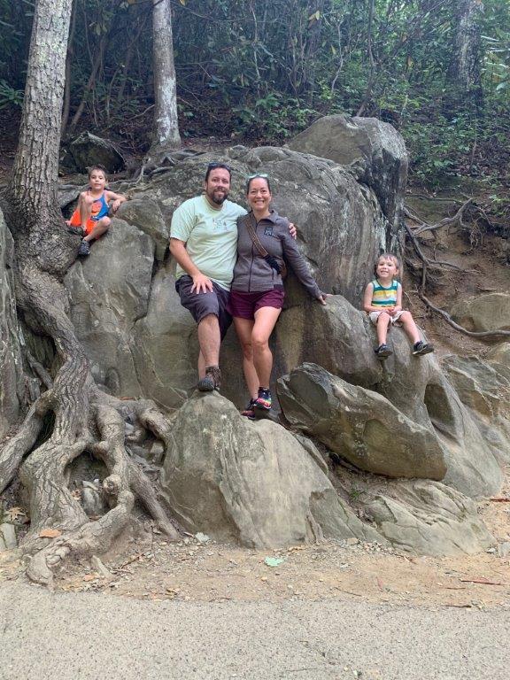 Posing on a rock formation along the Laurel Falls trail.